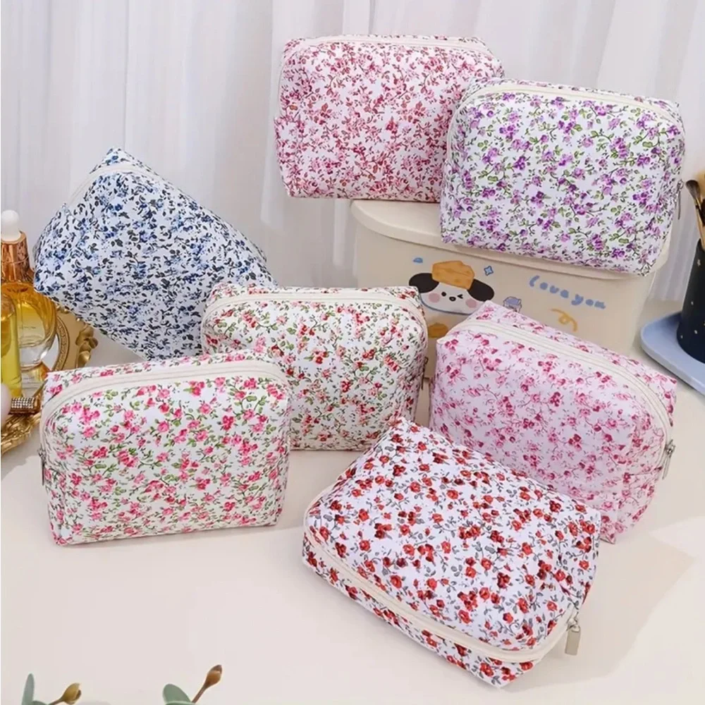 Black Red Floral Makeup Bag